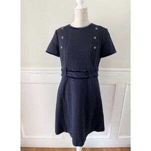 Hobbs London Navy Velvet Trim Button Accent Dress US 10 UK14